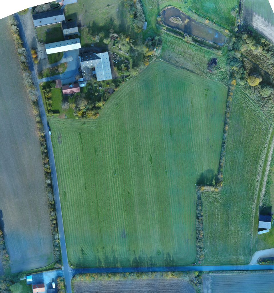 Drone orthophoto of a grass field
