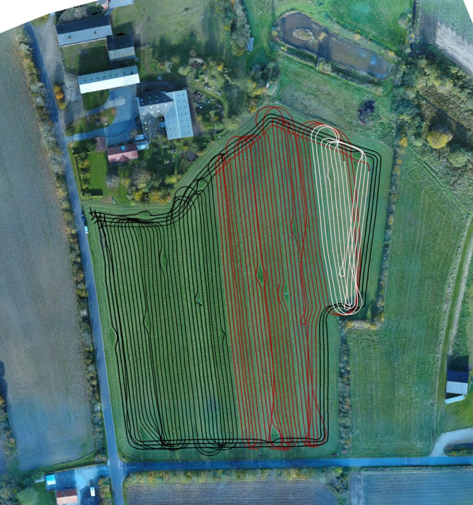 Orthophoto with tractor tracks overlaid