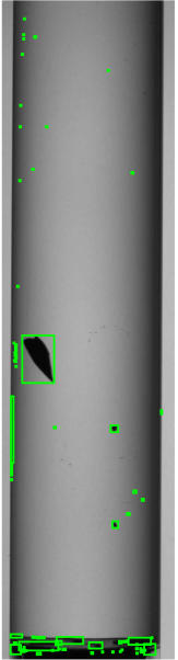 A transparent cartridge with detected particles overlaid